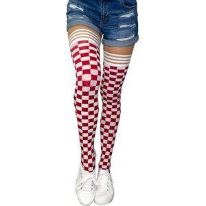 Kixies Game Day Crimson and White Thigh High Stockings No Slip Grips Size D